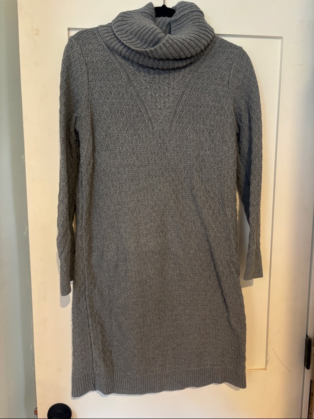Banana Republic Light Gray Cowl Neck Cable Knit Sweater Dress